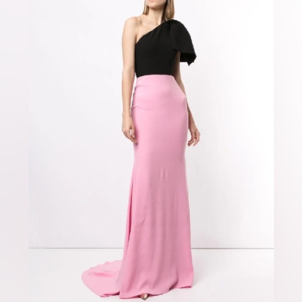 Anderson Inspired One-Shoulder Bow-Detailed Two-Tone Dress. Xsmall.